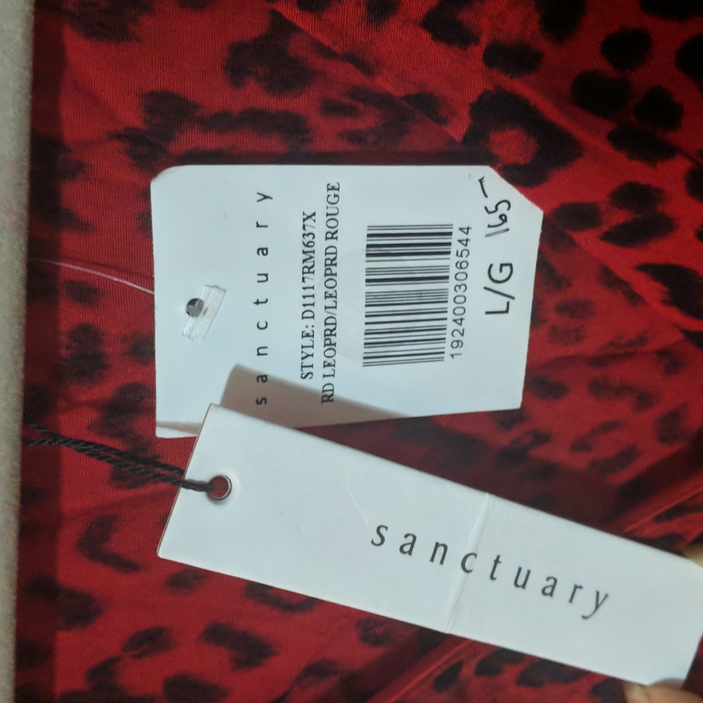 NWT Sanctuary Red Leopard print short sleeve v-neck tie wrap dress, size large - Picture 6 of 11